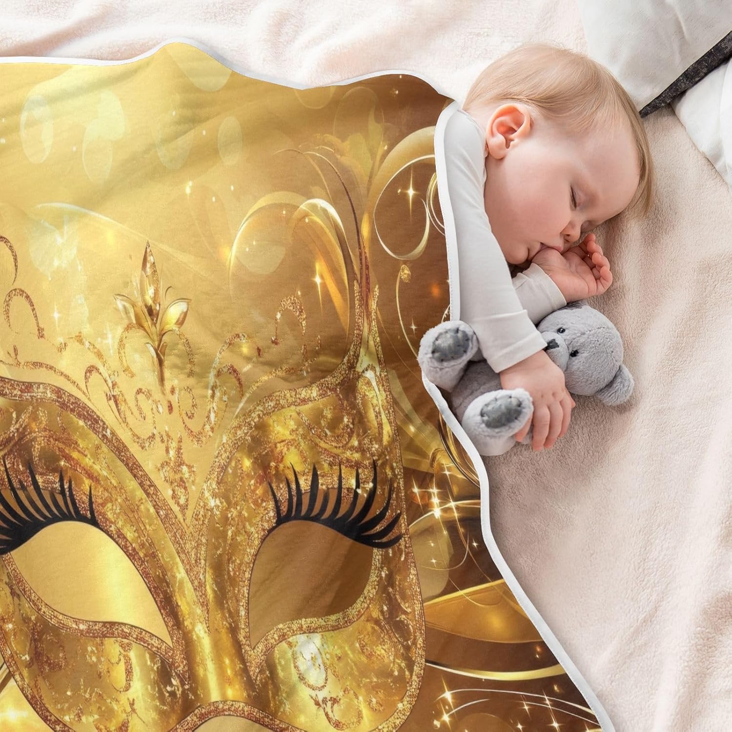 Burbuja Mardi Gras Gold Mask Baby Blanket 30x40
