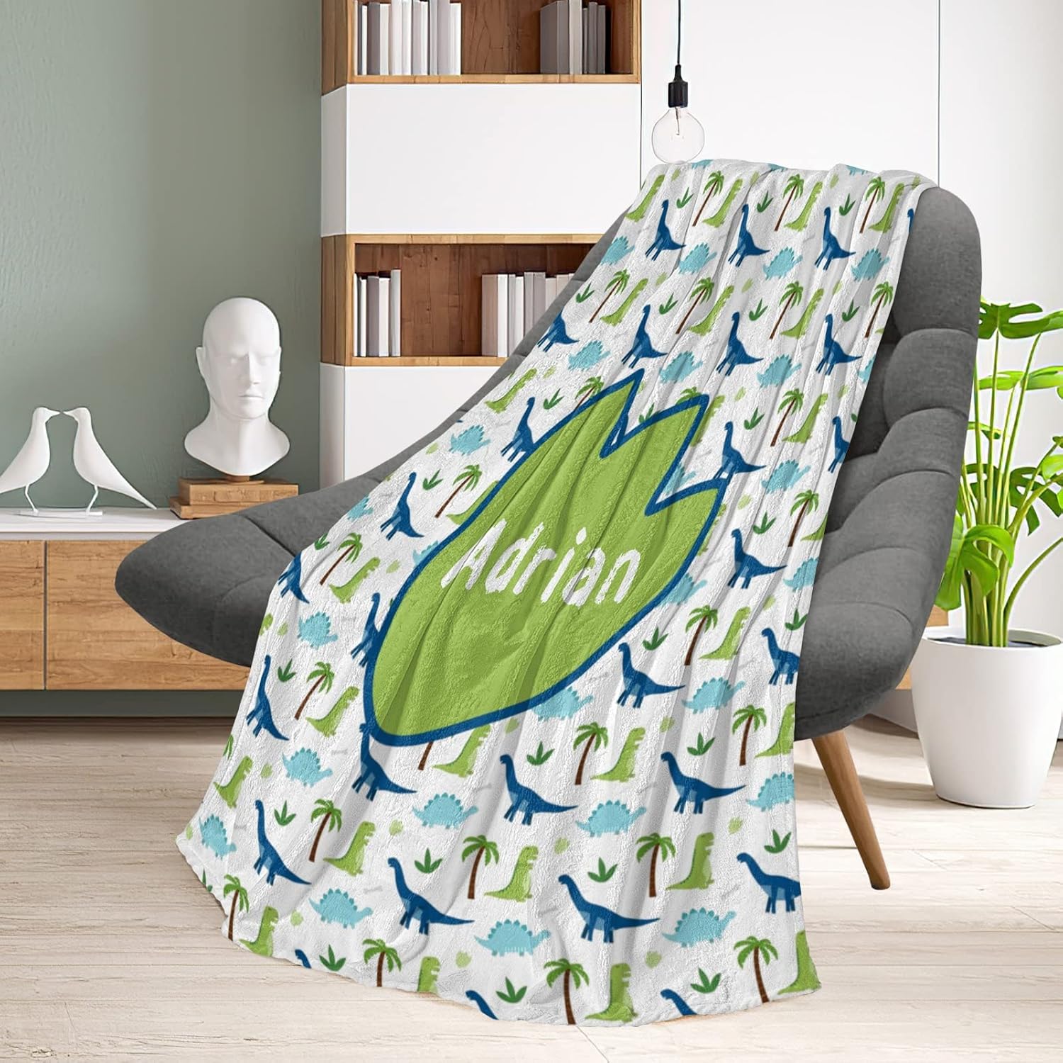 Personalized Dinosaur Blanket with Name for Kids