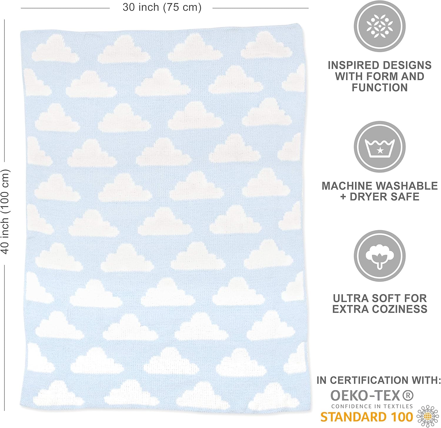 Living Textiles Blue Clouds Chenille Baby Blanket Reversible