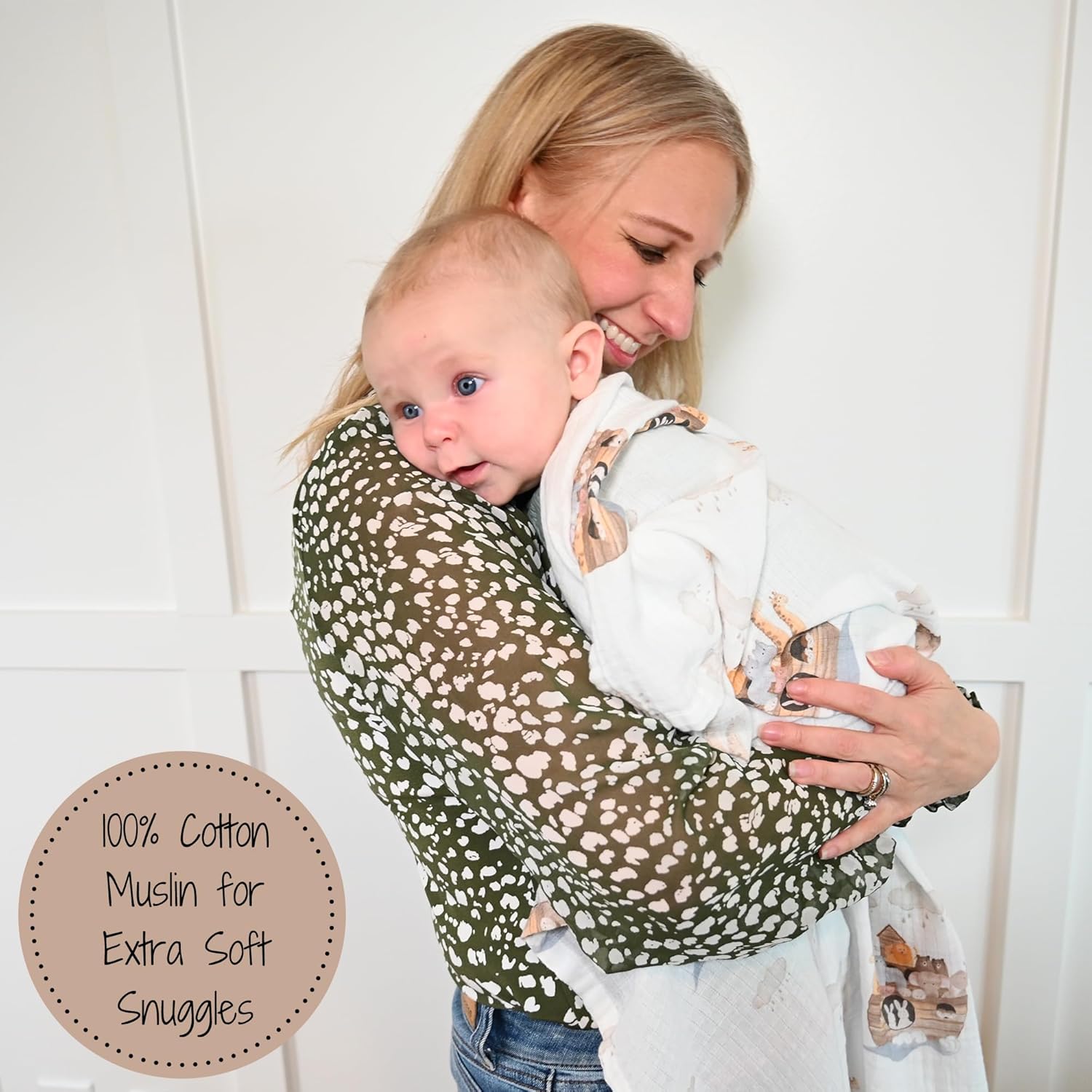 LollyBanks Muslin Swaddle Blanket with Noahs Ark Print
