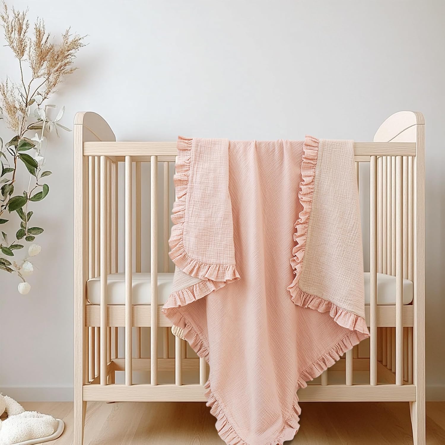 Konssy Flounce Muslin Baby Blanket 40x36 Pink 1