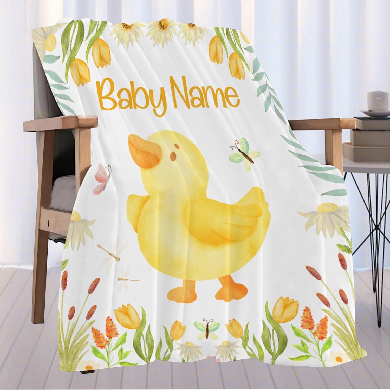 Personalized Duck Baby Blanket with Name Toddler Size 30x40