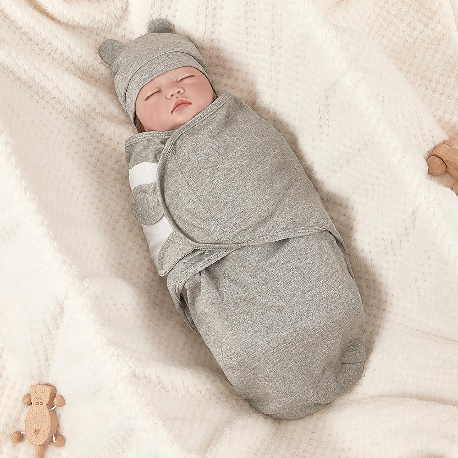 3-Pack Organic Baby Swaddle Sleep Sacks - Newborn 0-3 Months Grey