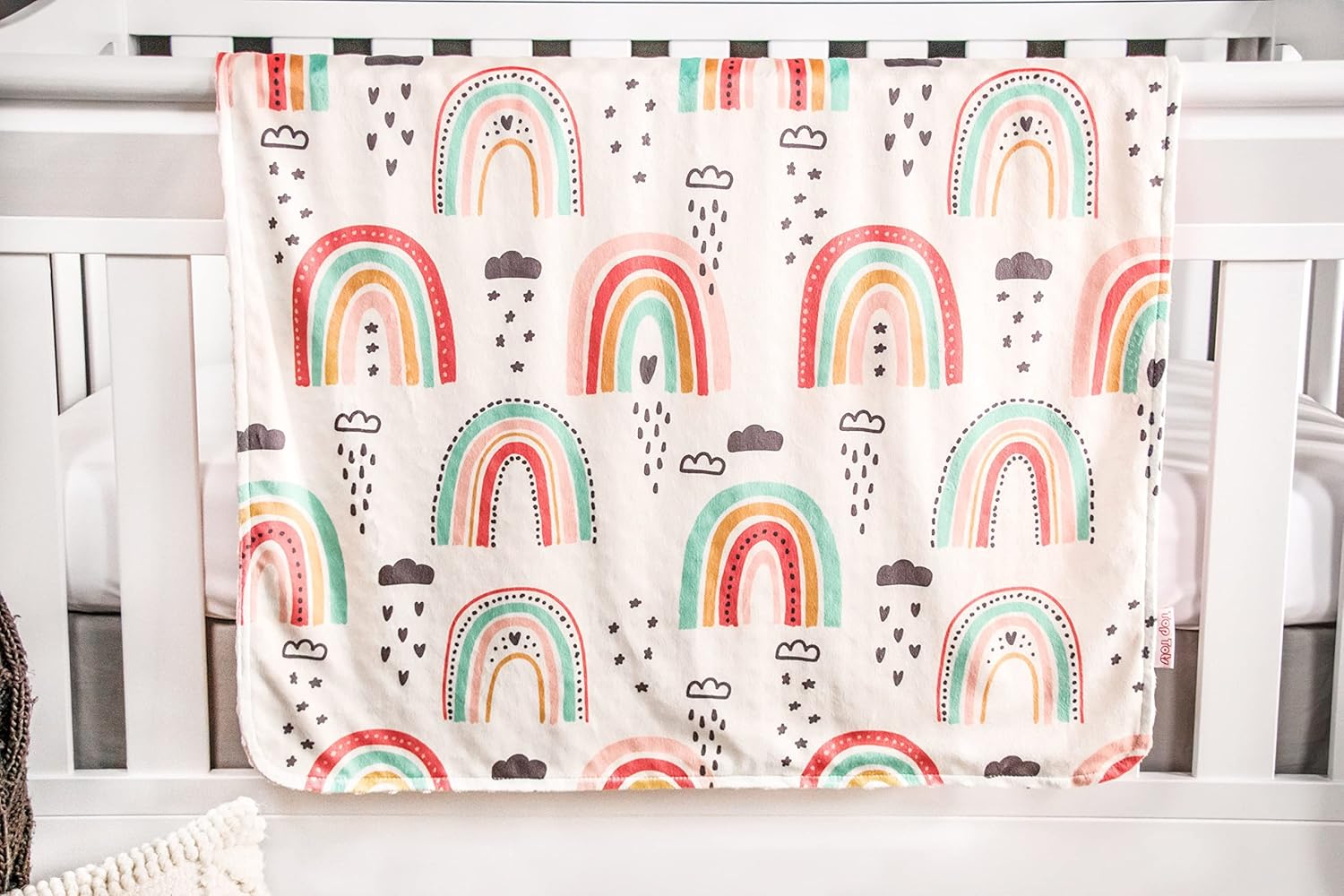 Top Tots Deluxe Minky Baby Blanket - Boho Rainbows 40 x 29 Inch Peach
