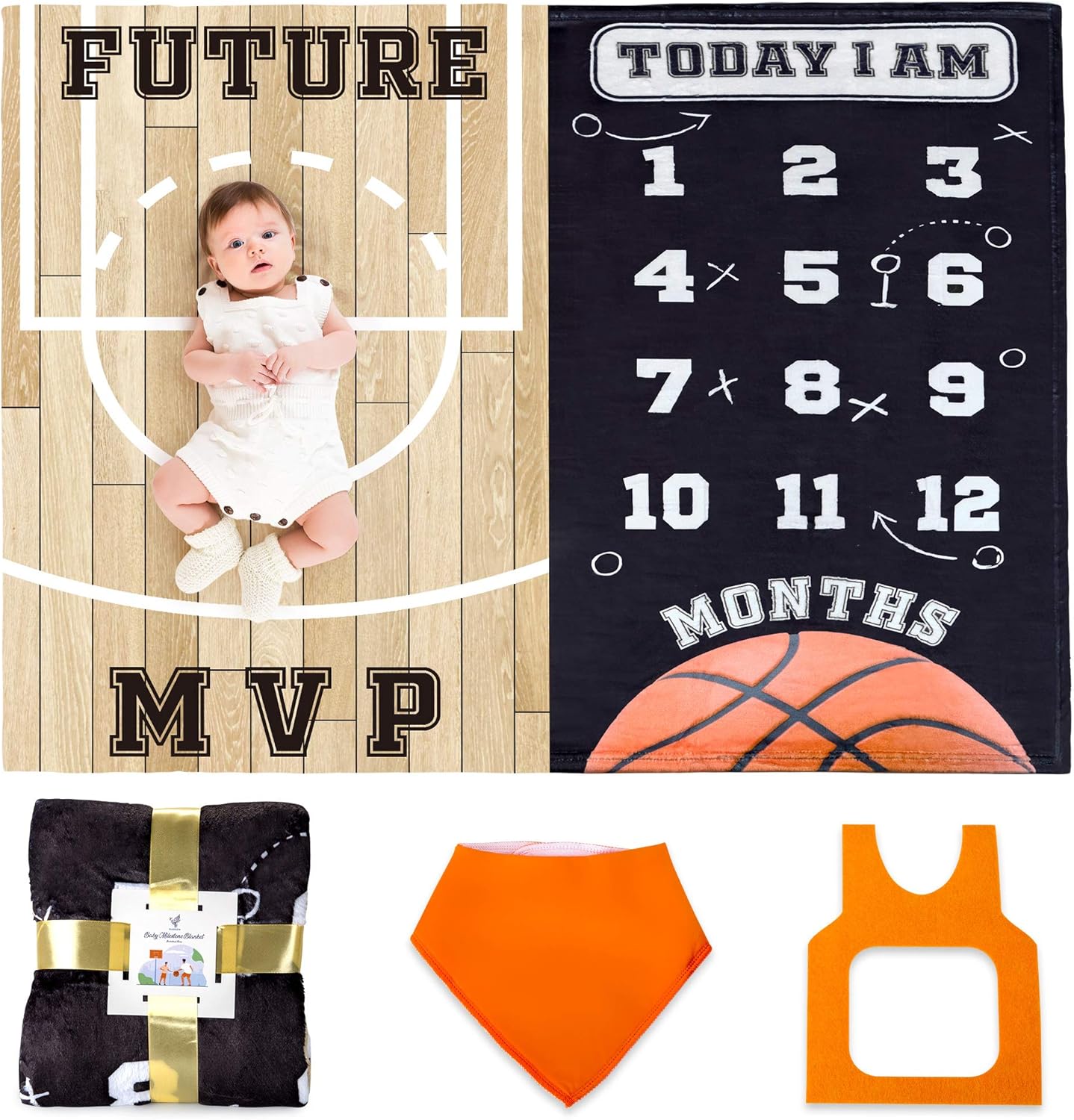 SUKOON Basketball Theme Monthly Milestone Blanket for Baby