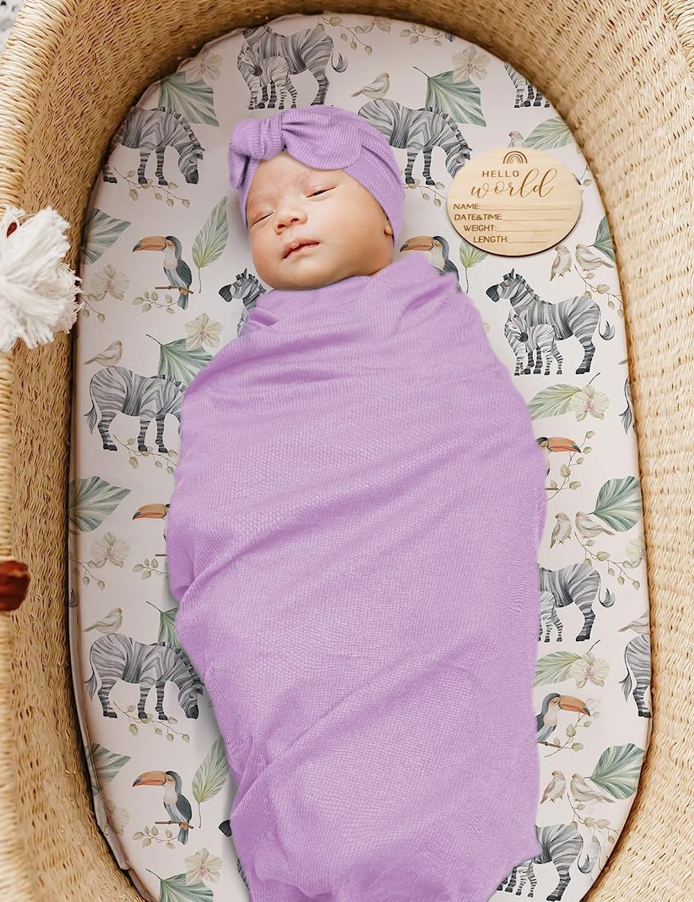 ZURLEFY Stretchy Swaddle Blanket with Matching Hat and Headband Set 1