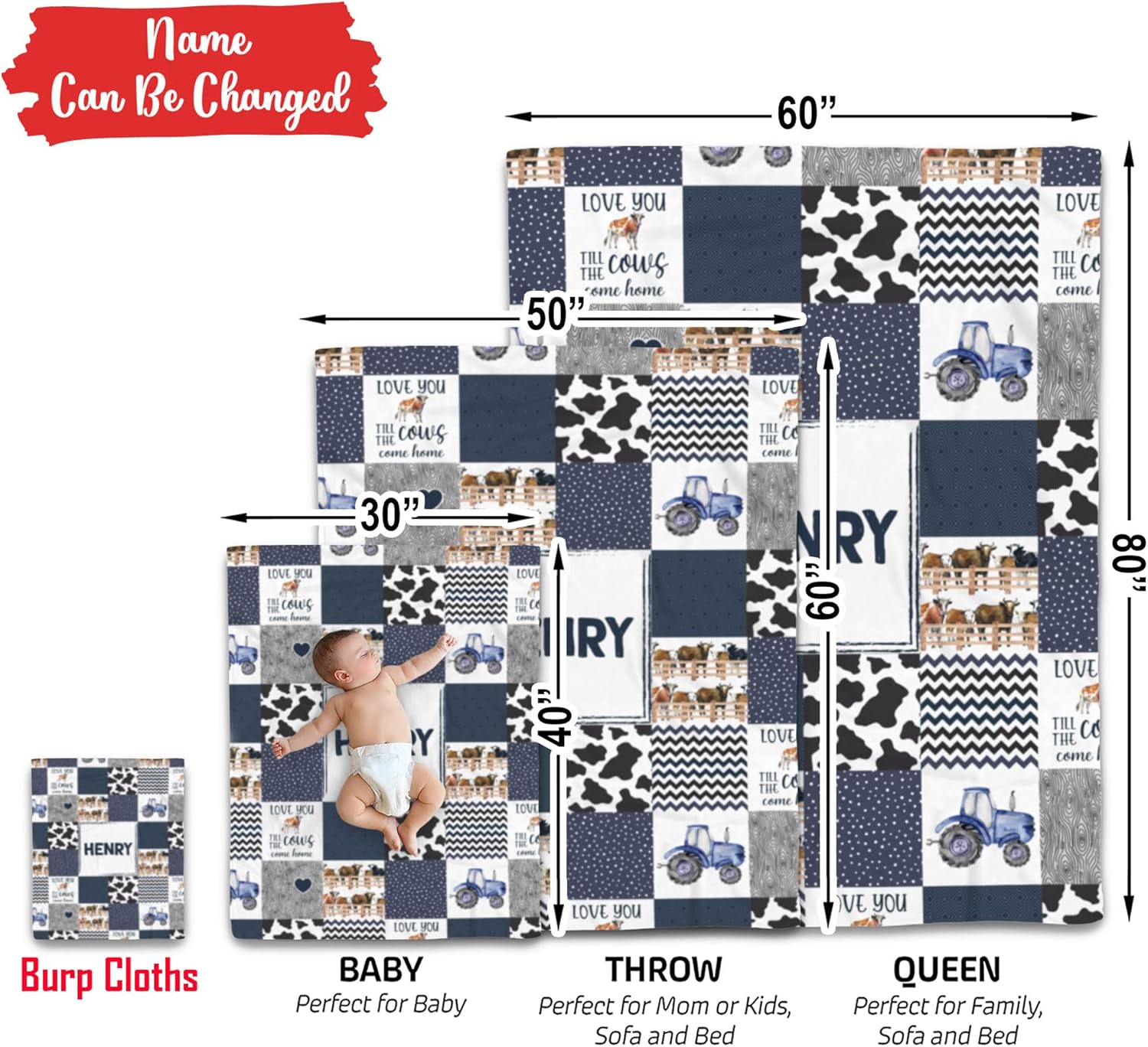 Personalized Cow Print Baby Blanket with Name