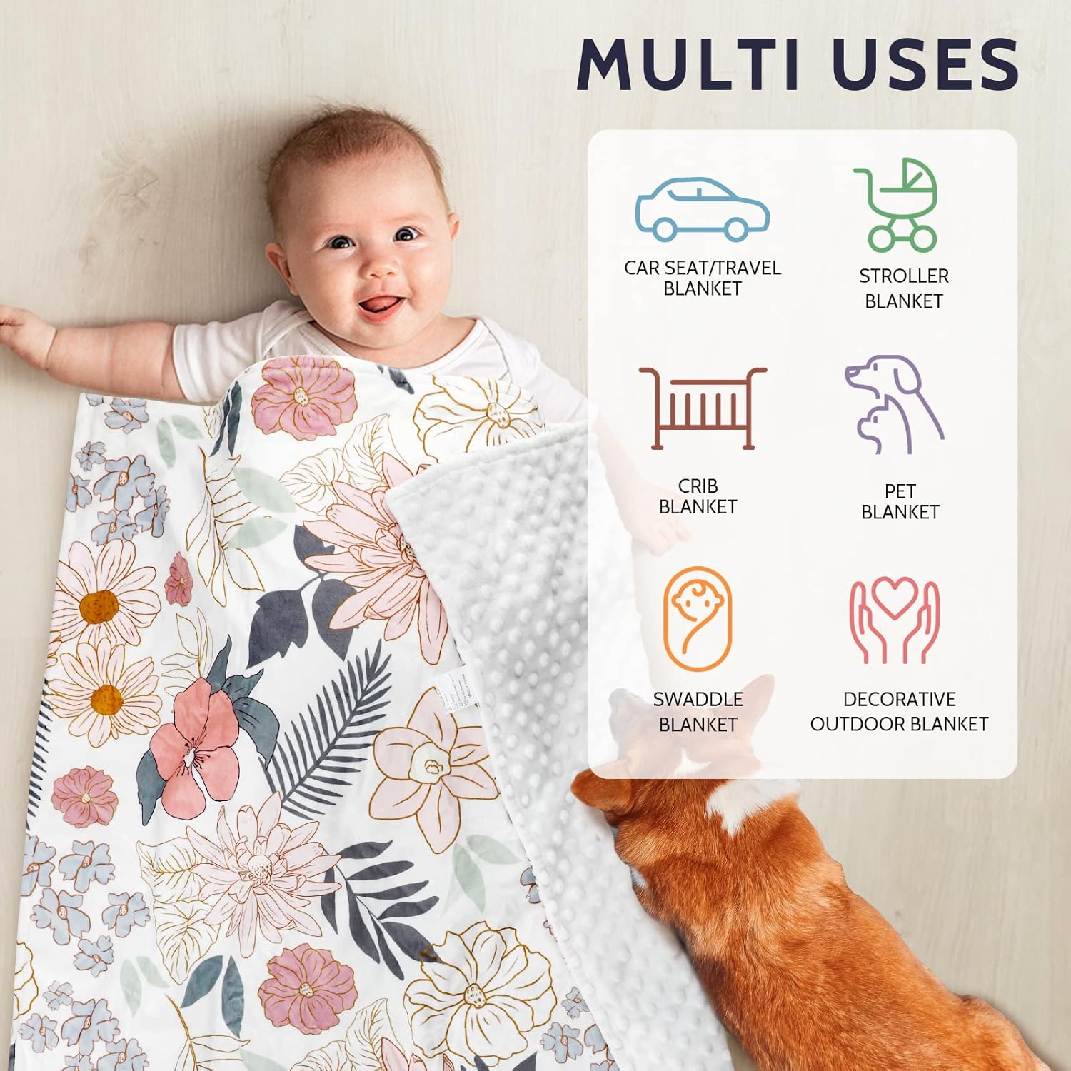 HNHUAMING Baby Blanket with Dotted Backing