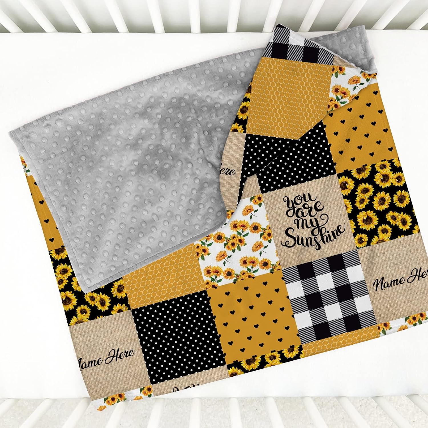Personalized Sunflower Baby Blanket with Name - Soft Minky