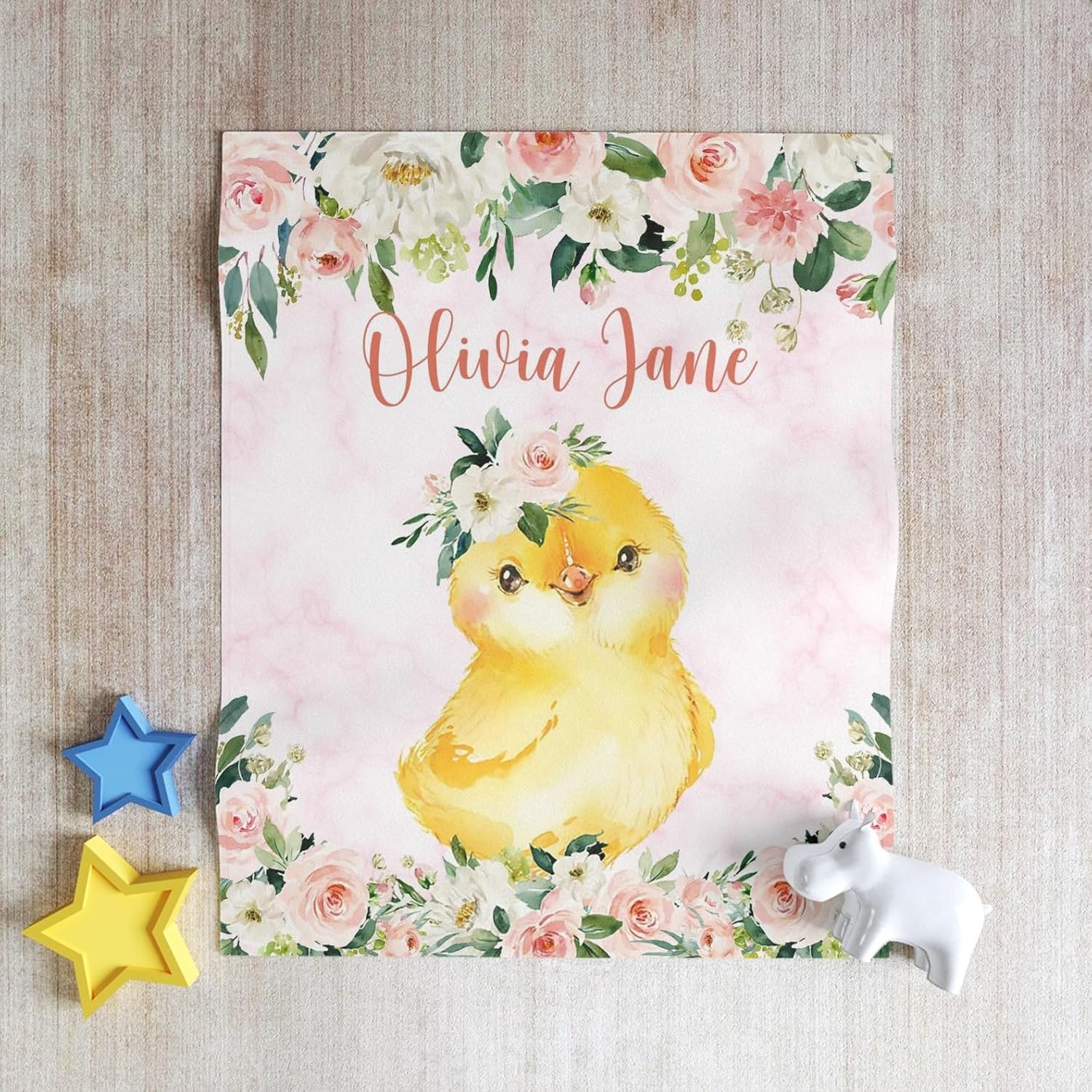 Personalized Name Baby Blanket with Pink Floral Design