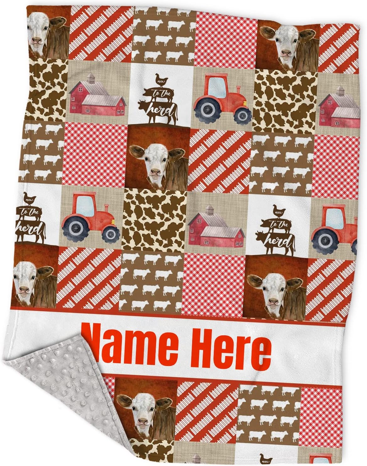 Personalized Red Tractor Minky Baby Blanket with Name