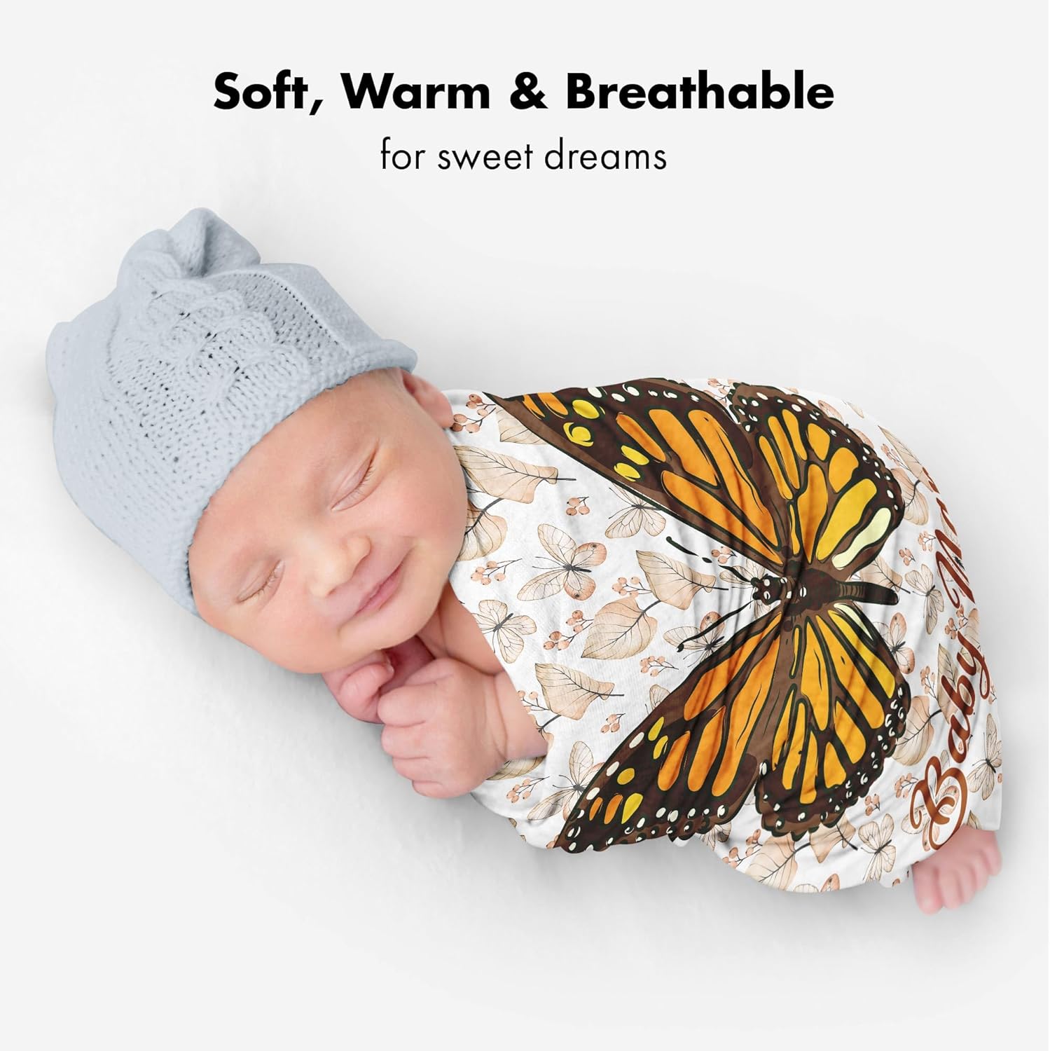 Personalized Monarch Butterfly Baby Blanket Cozy Fleece Throw for Newborns