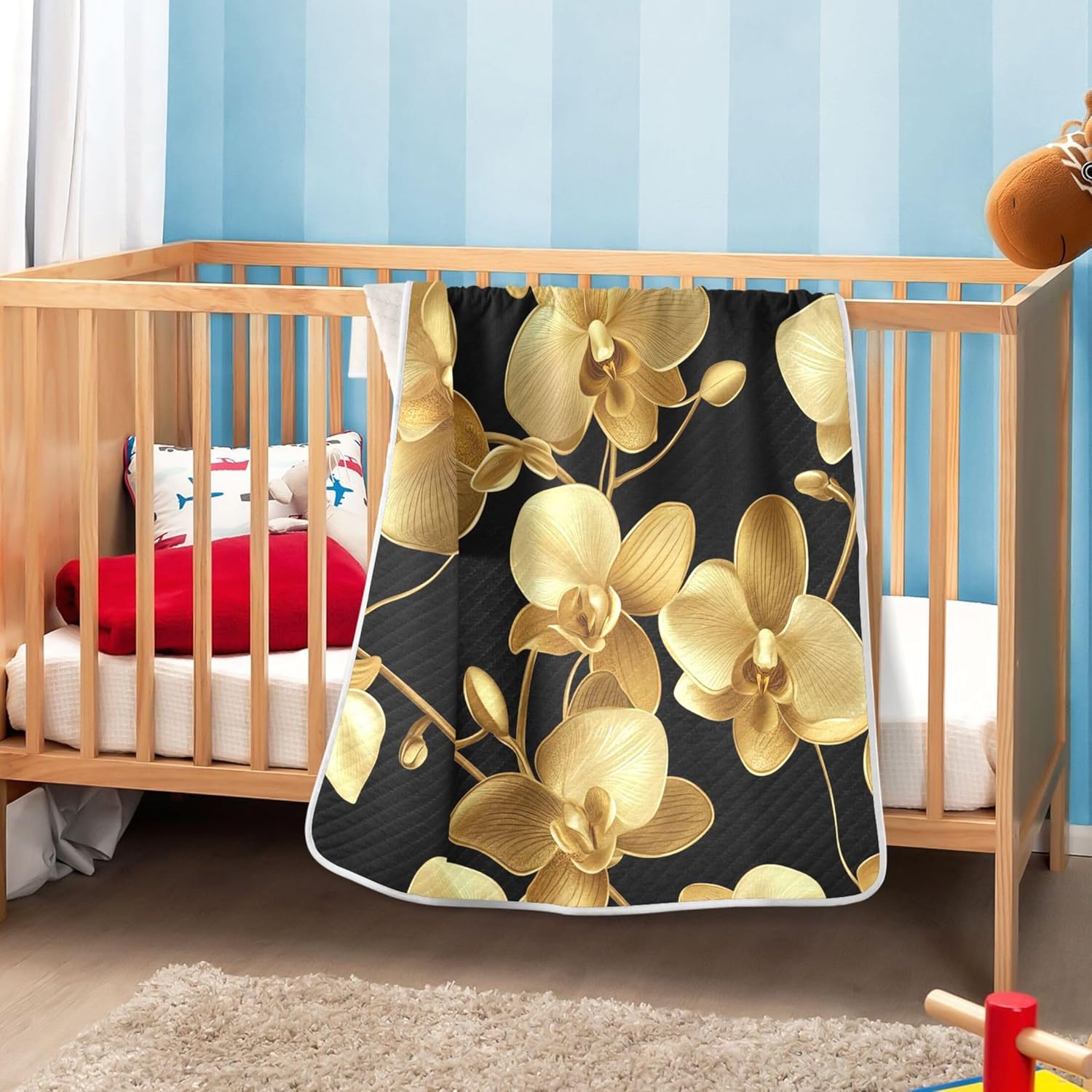 Burbuja Golden Orchid Flowers Baby Blanket 30x40
