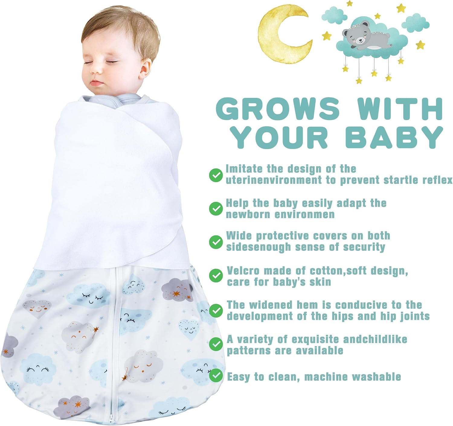 BSTOPPT Newborn Sleep Sack 3-6 Months Adjustable Swaddle