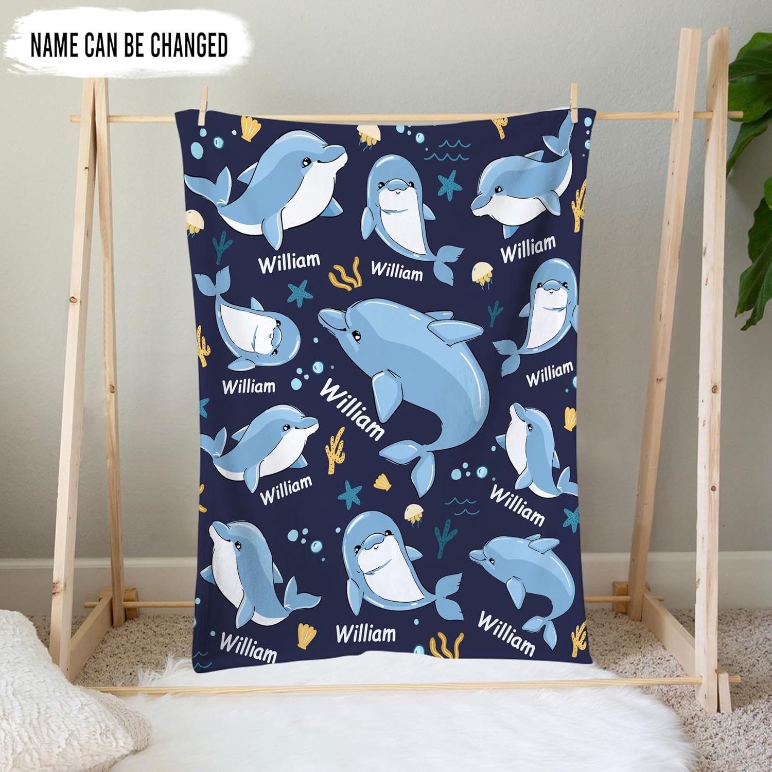 Hyturtle Personalized Baby Blanket - Dolphin Design for Newborns