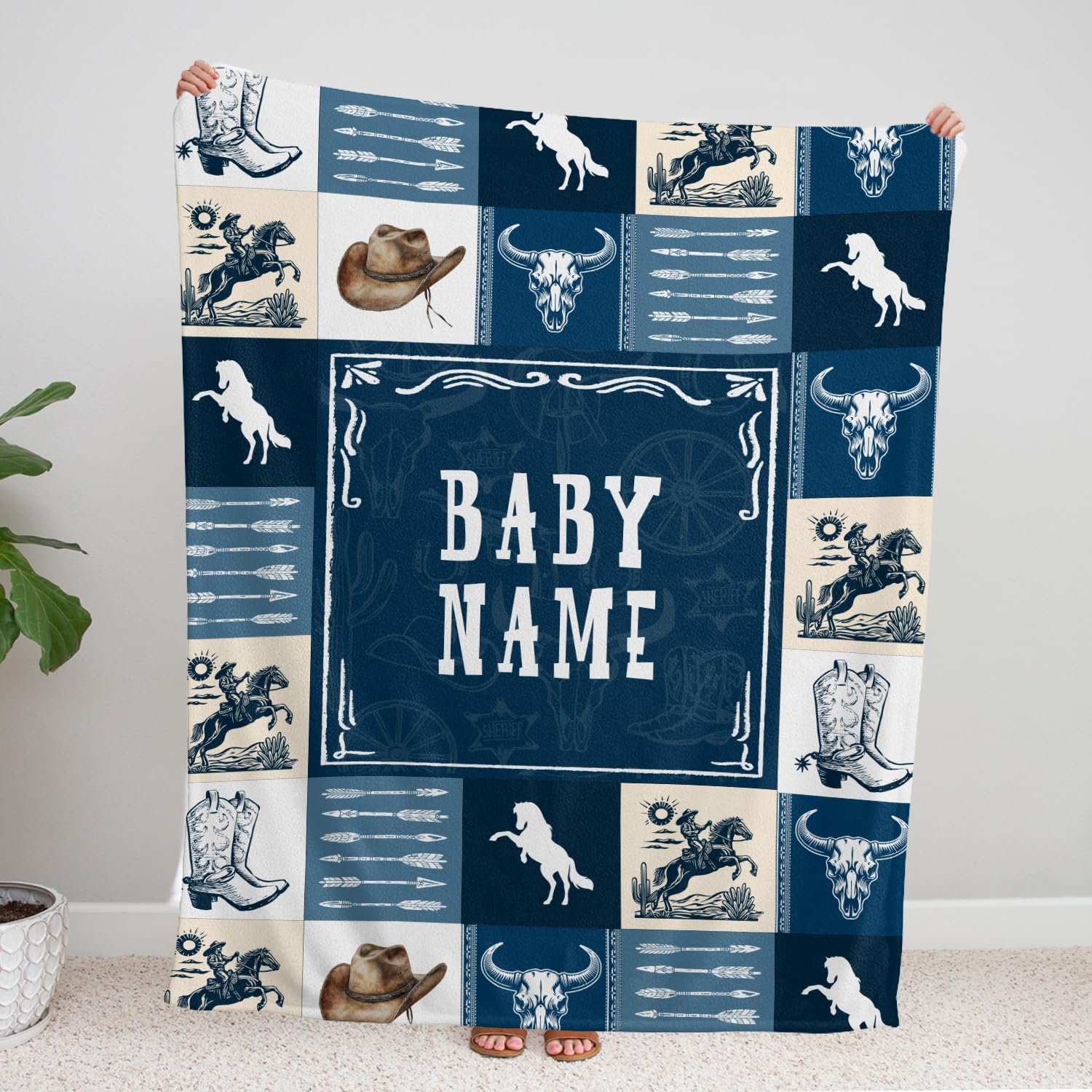 Personalized Western Baby Blanket for Boys Custom Name Cozy Family Gift
