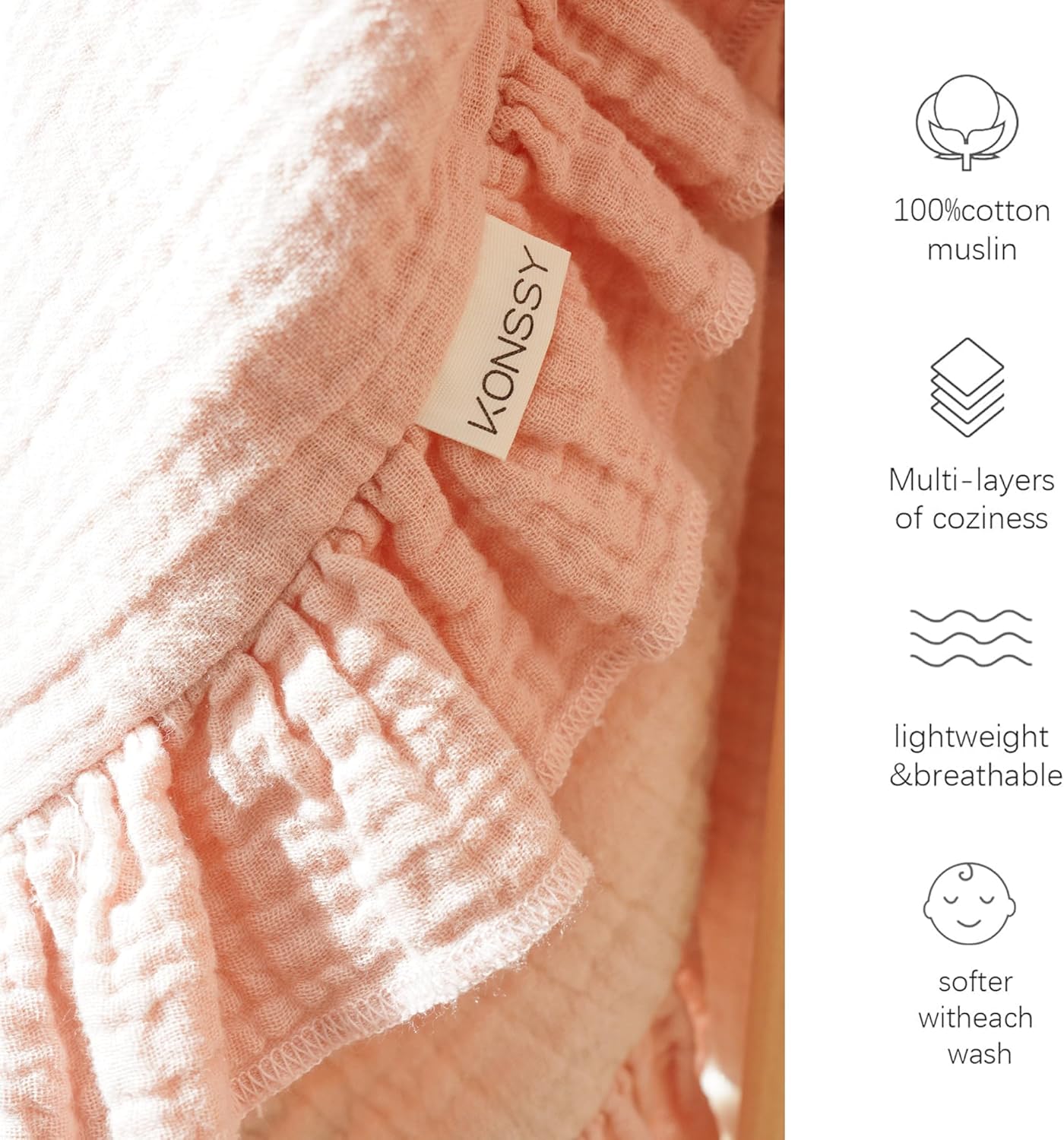 Konssy Flounce Muslin Baby Blanket 40x36 Pink 1
