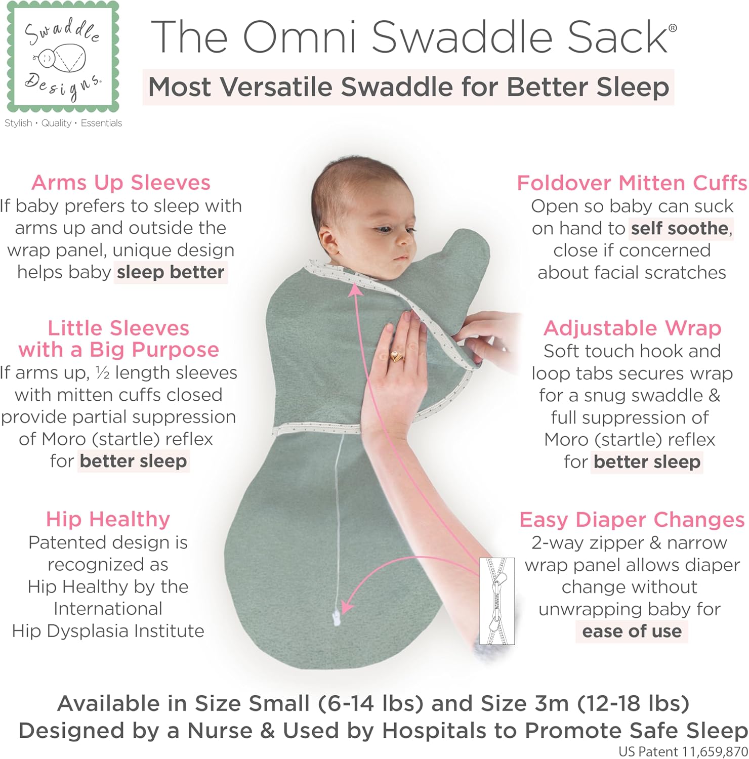 SwaddleDesigns Omni Swaddle Sack for Newborn 6-Way Flexibility