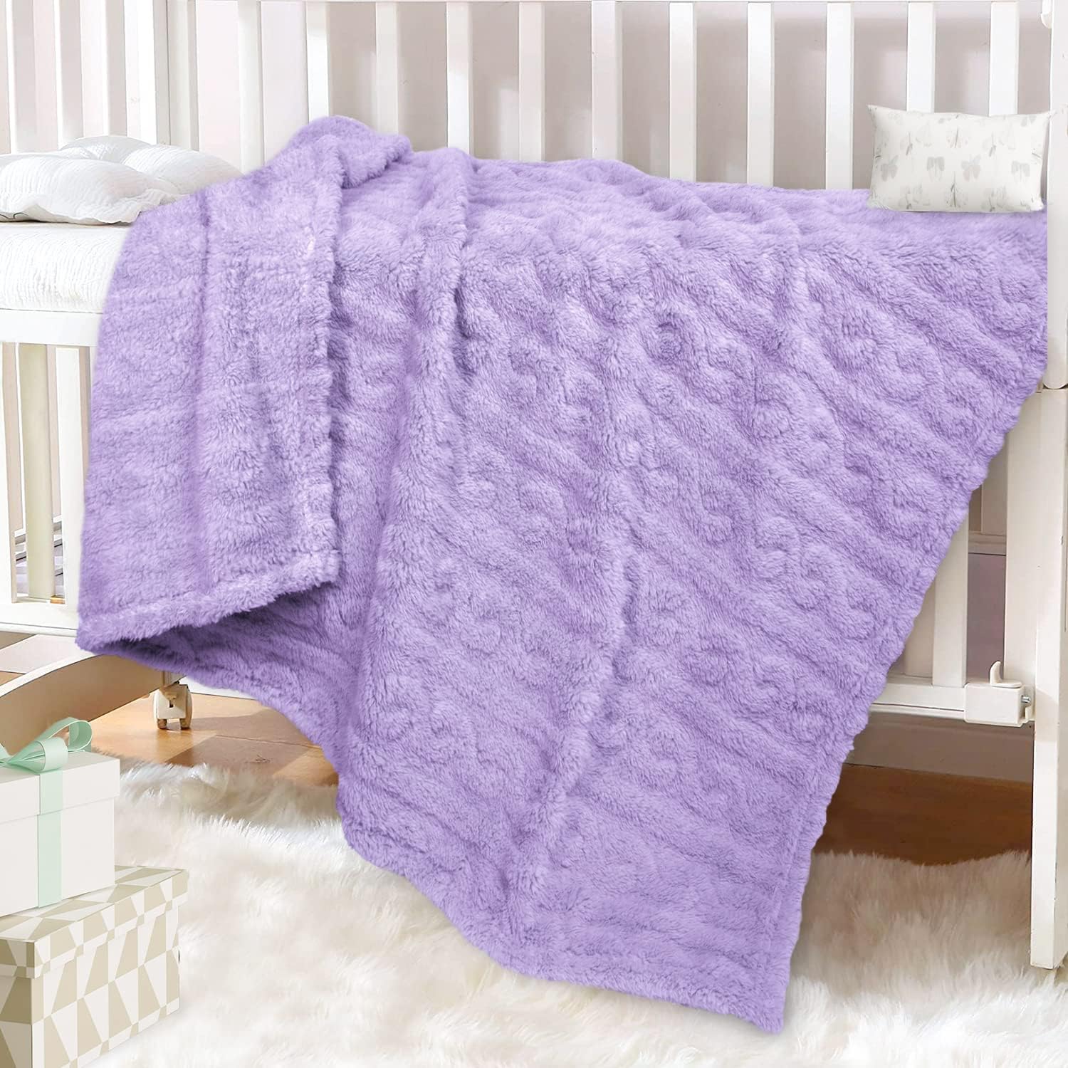 HOMRITAR 3D Fleece Baby Blanket Purple 30x40 Inch