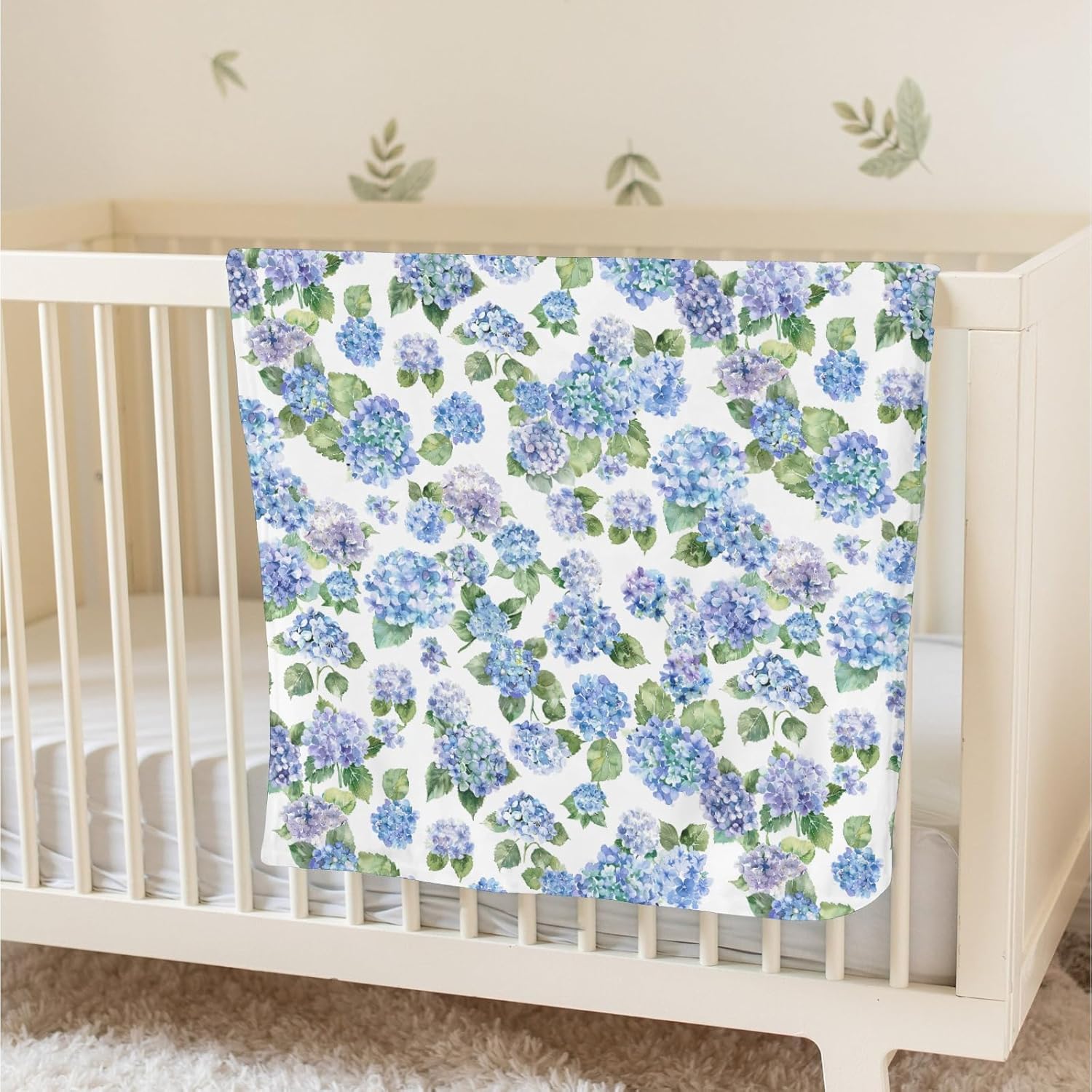 Blue Hydrangea Floral Baby Blanket with Dotted Backing