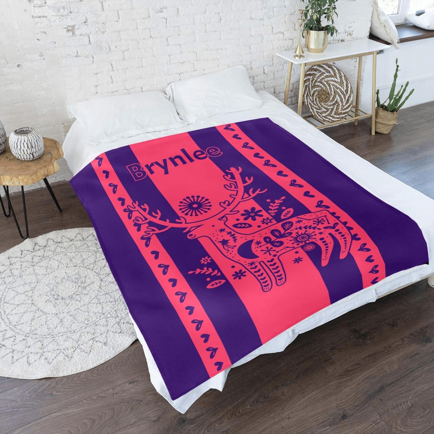 Custom Personalized Deer Red Stripe Baby Blanket for Newborn
