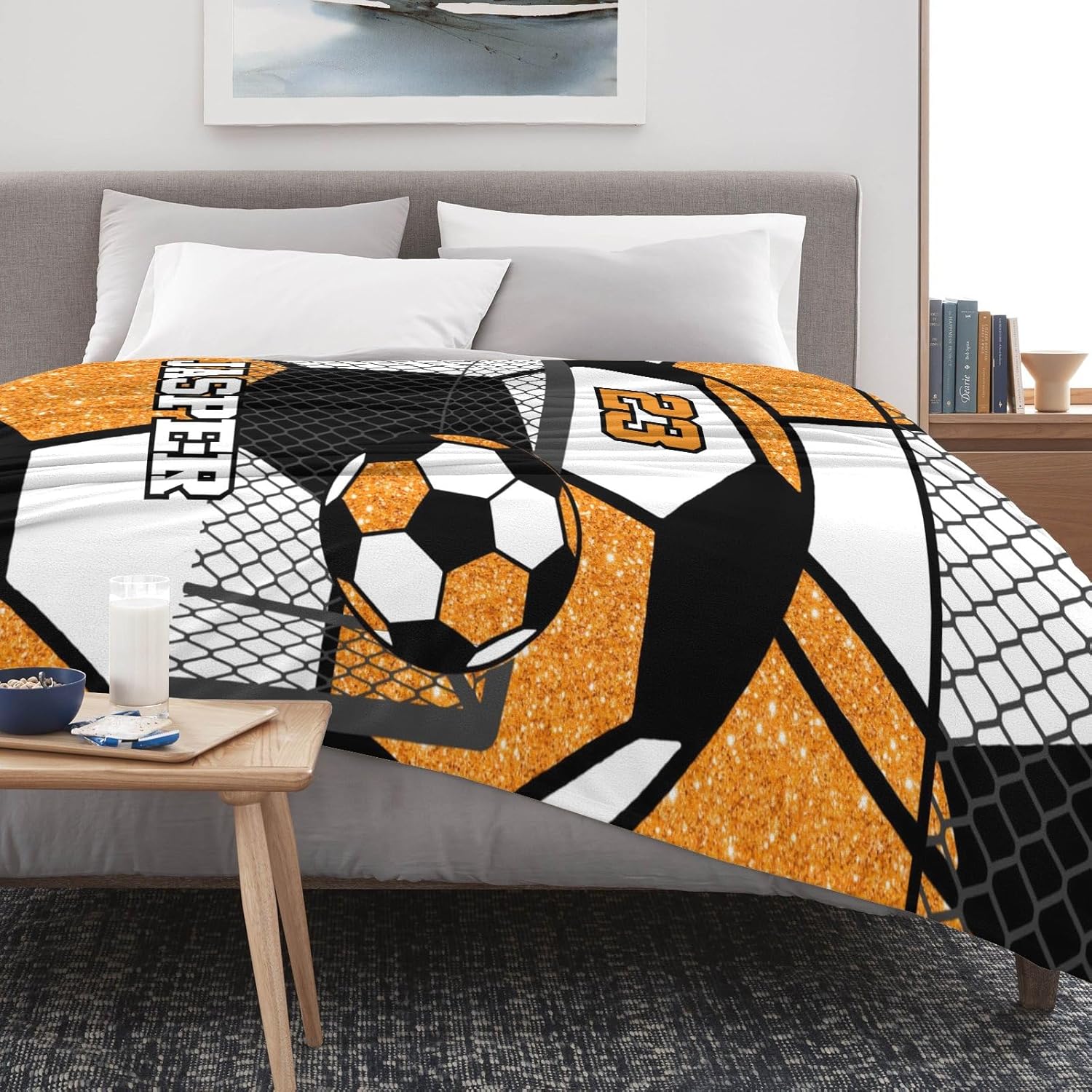 Deven Sport Soccer Orange Personalized Baby Blanket - Custom Name 30x40 in