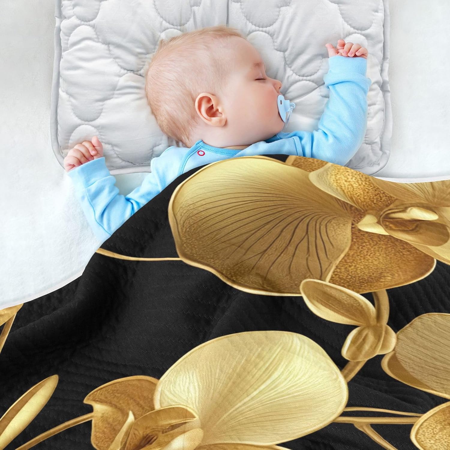 Burbuja Golden Orchid Flowers Baby Blanket 30x40