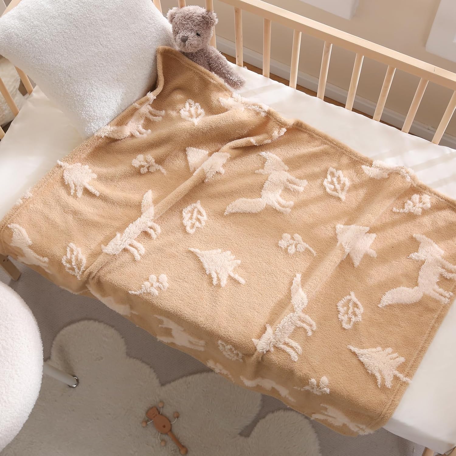 BORITAR 3D Fleece Baby Blanket with Woodland Fox Design 1