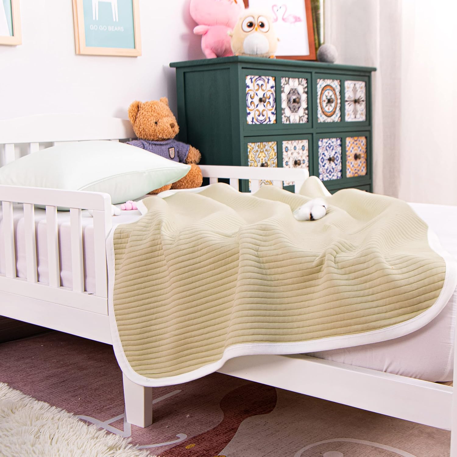 NTBAY Jersey Cotton Quilted Toddler Blanket - Camel Stripe 30x40 Inches