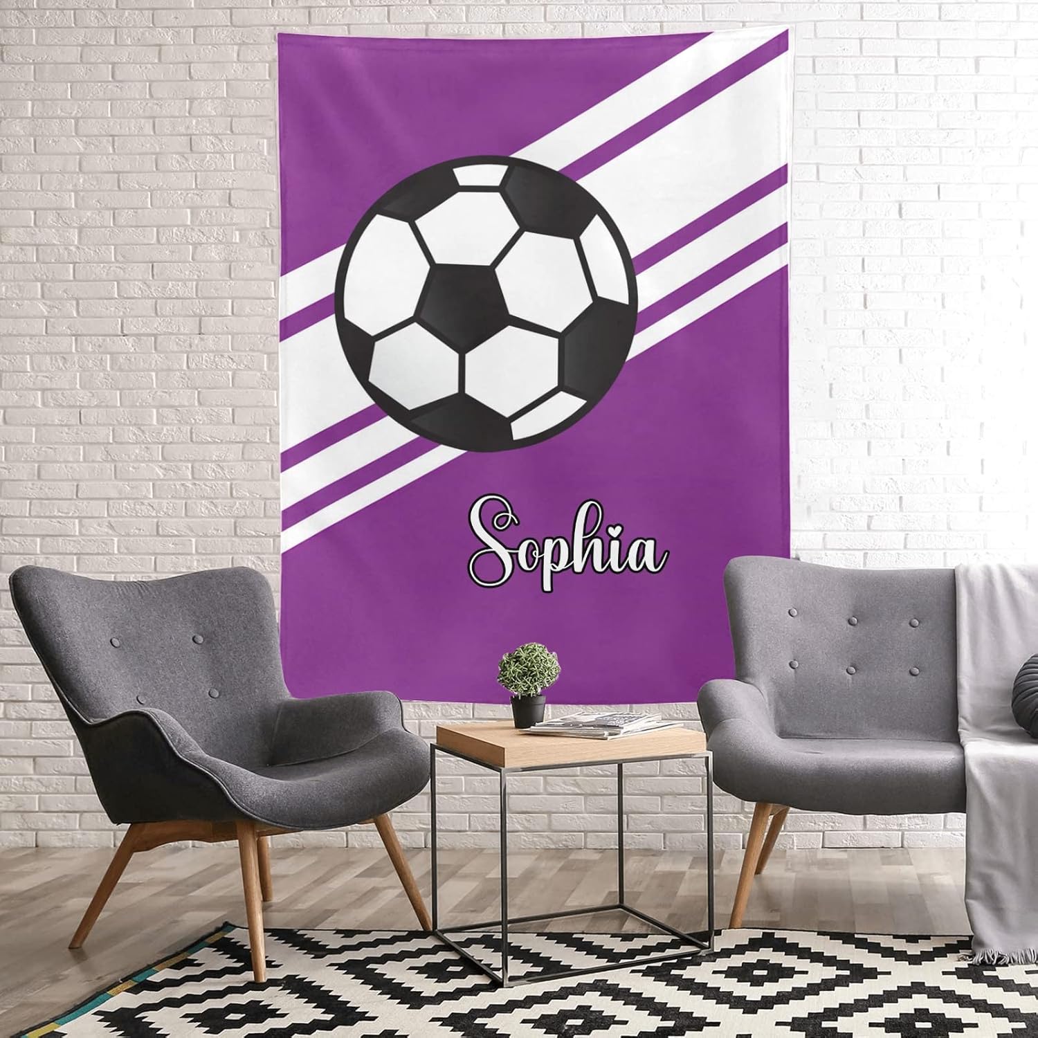 Custom Personalized Soccer Ball Sports Purple Baby Blanket 30x40 Inches