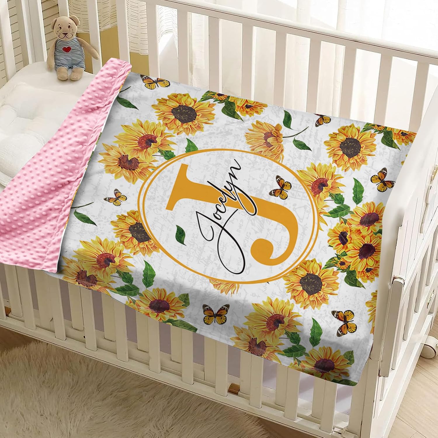 Personalized Baby Blanket with Name - Yellow Flowers Pattern