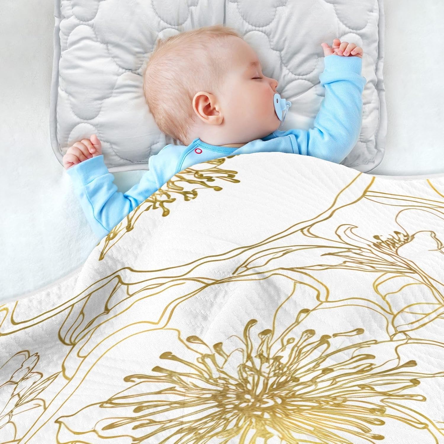 Wassud Elegant Flowers Gold Baby Blanket for Boys Girls