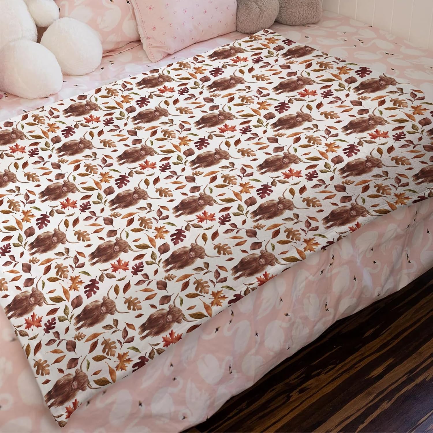 Hwmmbh Retro Highland Cows Fall Leaves Baby Blanket