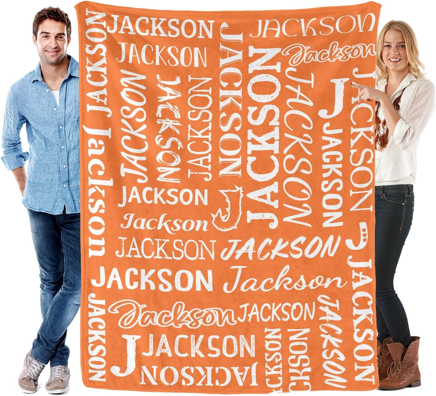 Deven Name Text Orange Baby Blanket - Custom Soft Swaddle 30x40