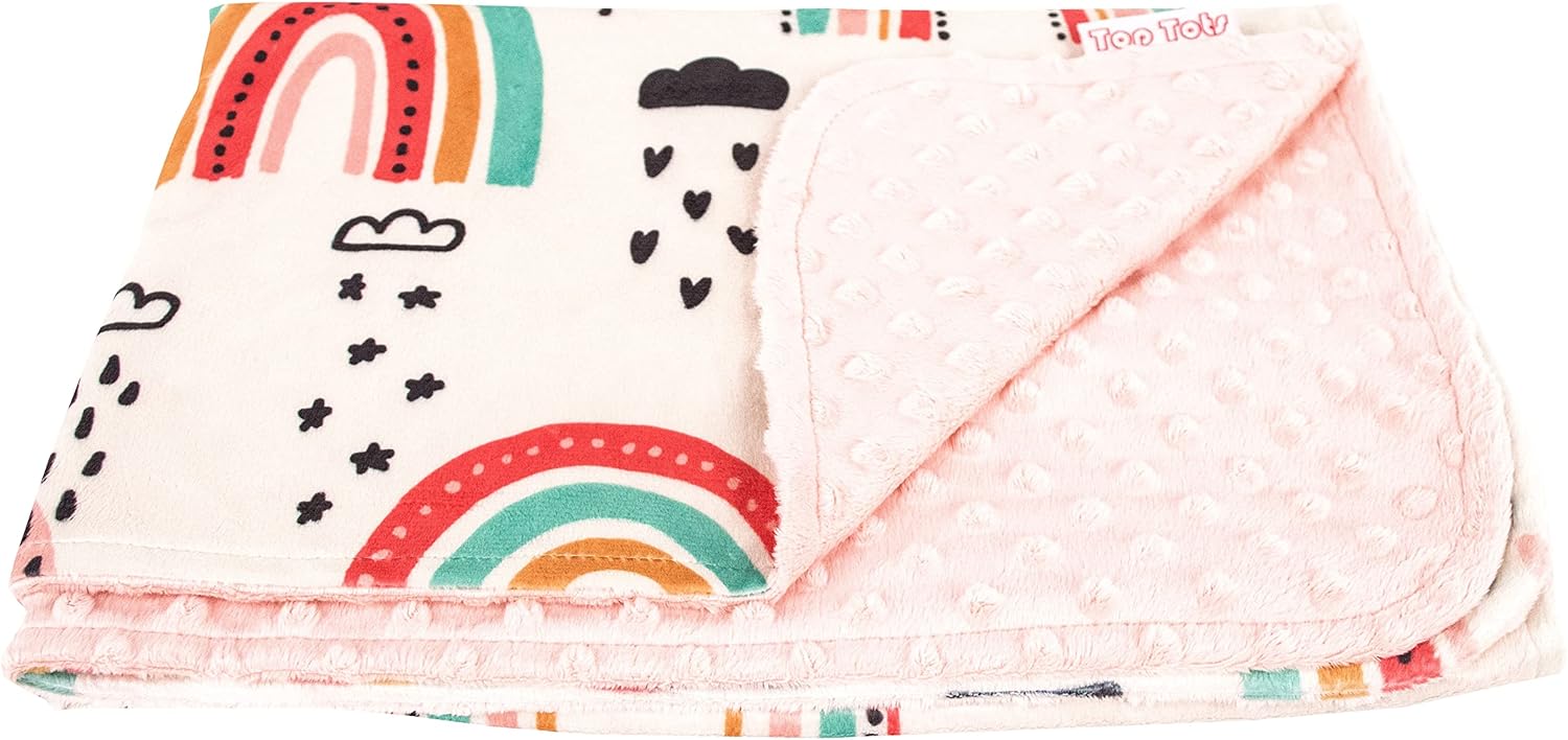 Top Tots Deluxe Minky Baby Blanket - Boho Rainbows 40 x 29 Inch Peach