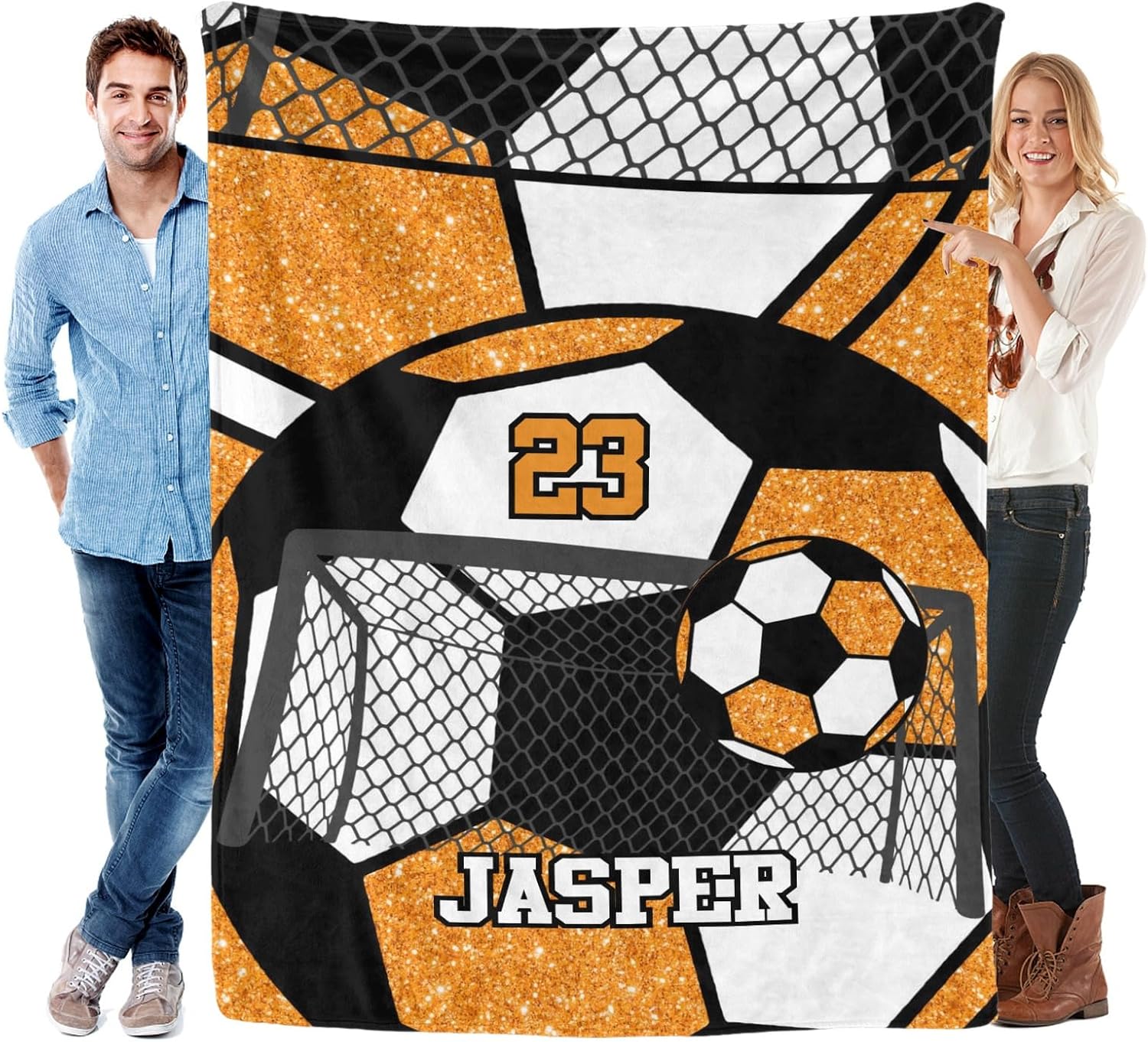 Deven Sport Soccer Orange Personalized Baby Blanket - Custom Name 30x40 in