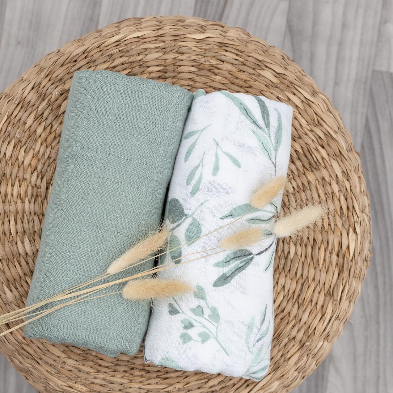 Organic Baby Muslin Swaddle Blankets 2 Pack - Soft Breathable Boho Style