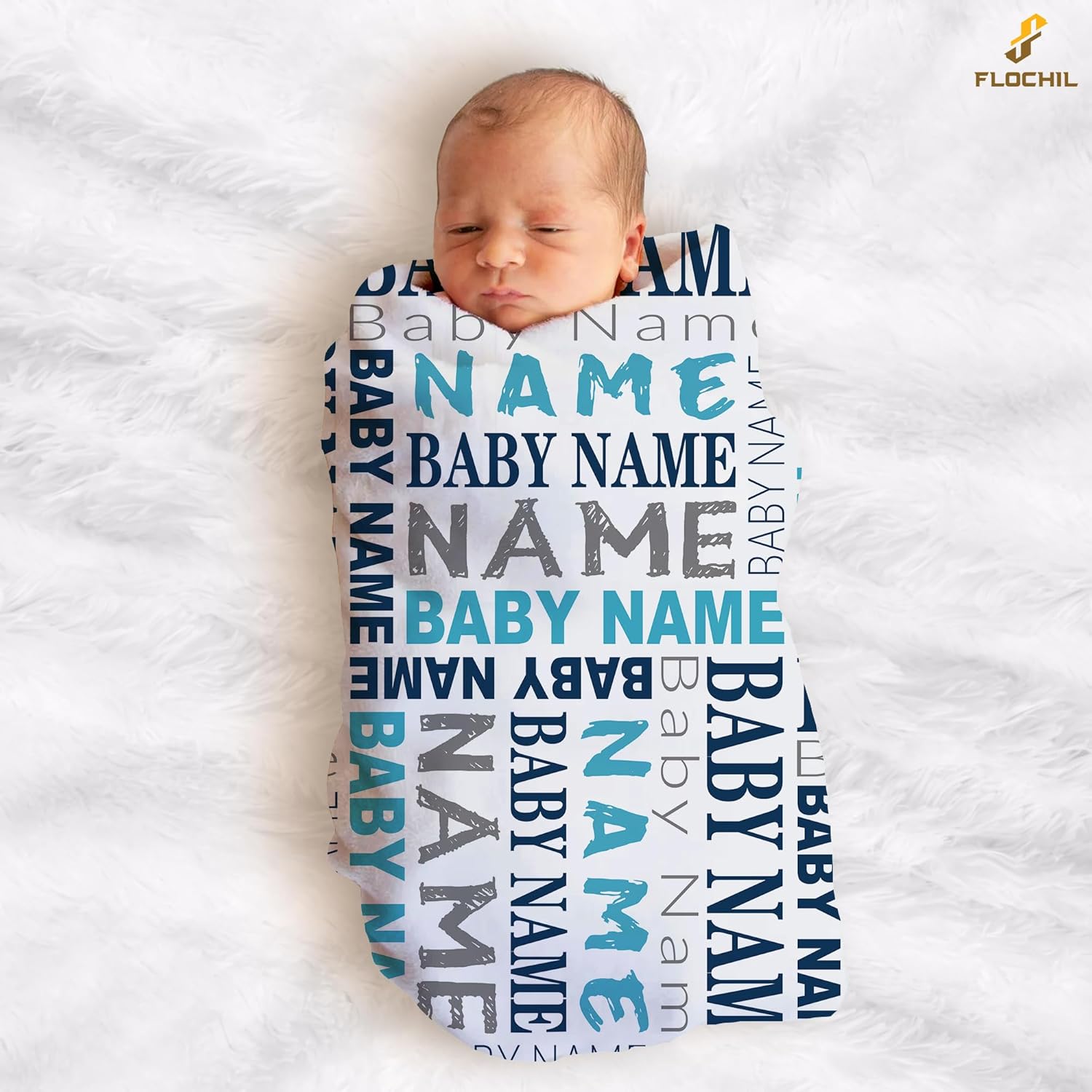 FLOCHIL Personalized Baby Blanket for Boys - Custom Name Monogram
