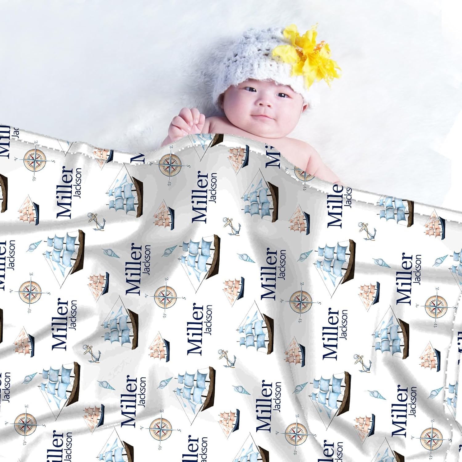 Personalized Custom Baby Blanket - Nautical Ship Decor