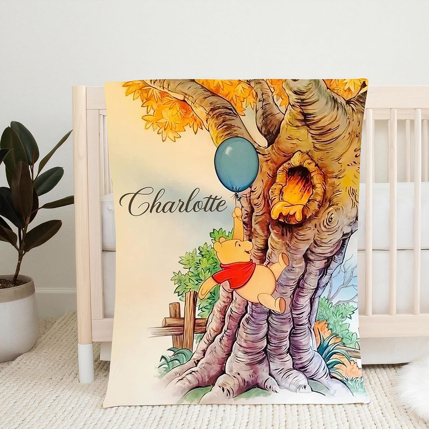 Personalized Pooh Bear Blanket Kids Soft Cozy Fleece Bed Blanket