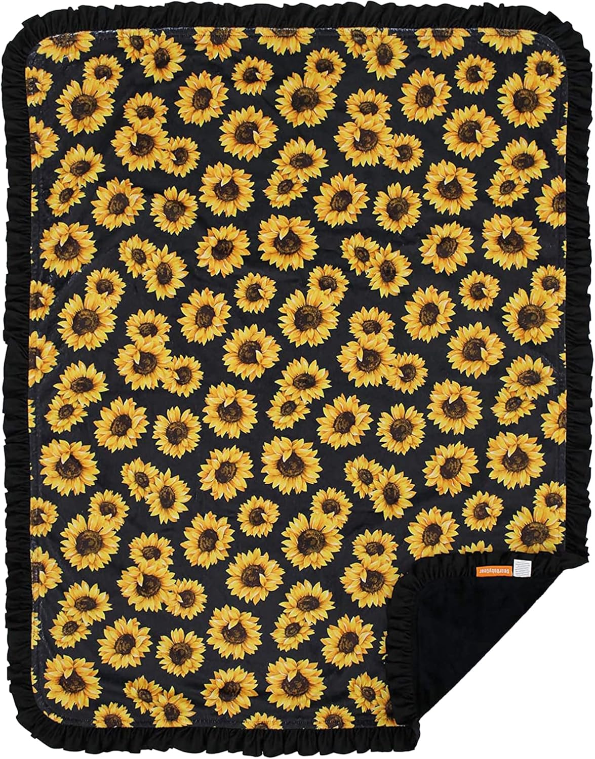 Dear Baby Gear - Reversible Baby Blanket with Yellow Sunflowers Black Ruffle