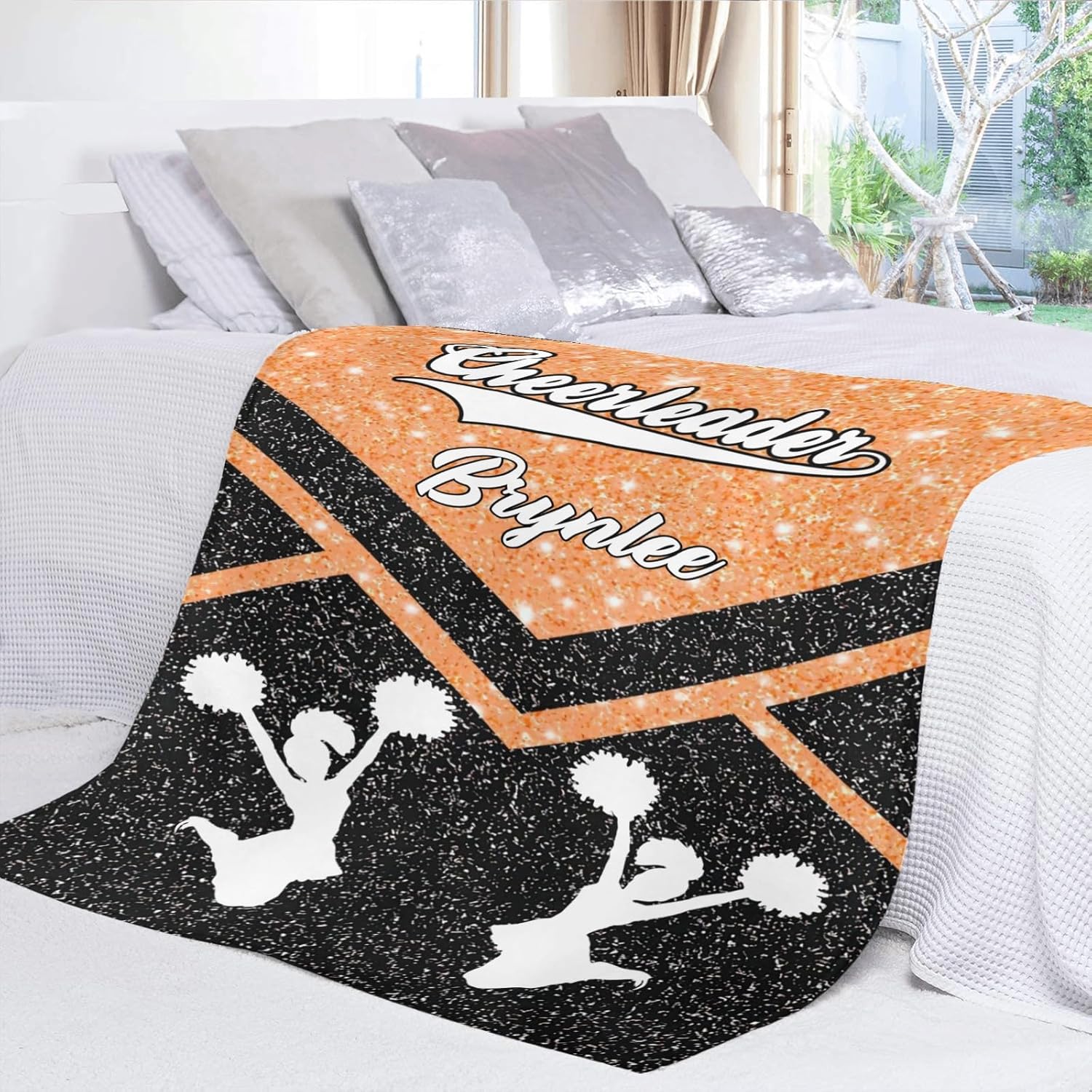 Custom Cheer Orange Baby Blanket with Name for Newborn
