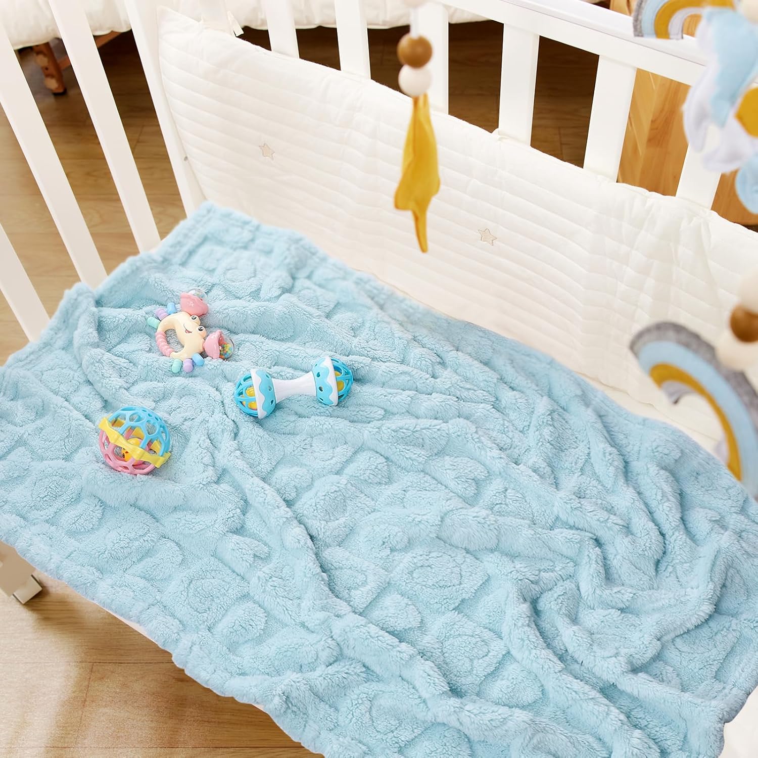 Yagle Mate 4 Pcs Baby Blankets Fluffy Crib Blankets 30x40 Blue
