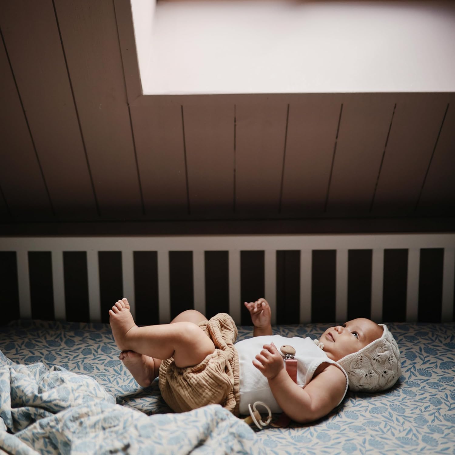 Mushie Muslin Swaddle Blanket - Organic Cotton Blue Flowers