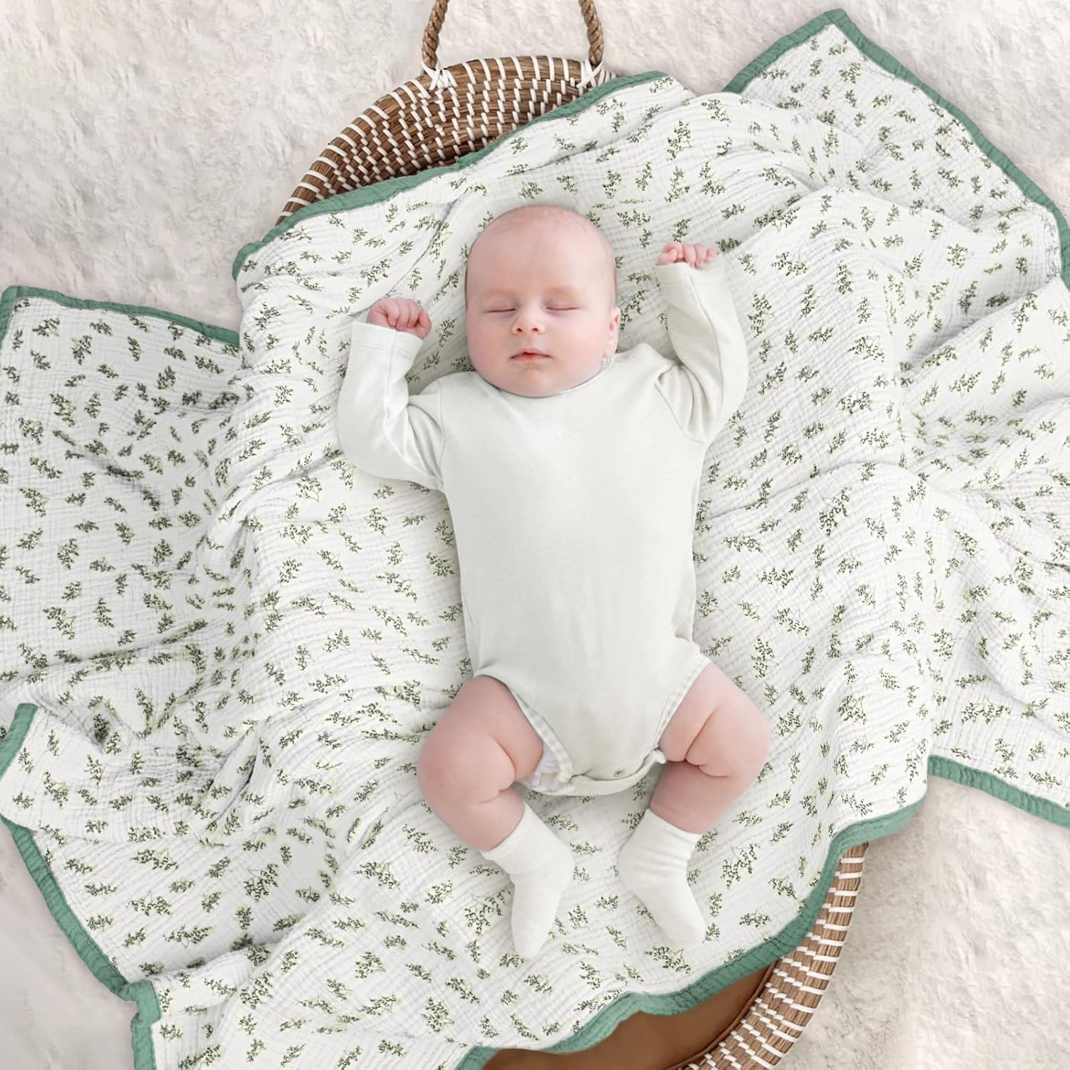 Lulu Moon Muslin Quilt Blanket 47x47 Inches Lotusleaf Tree Design
