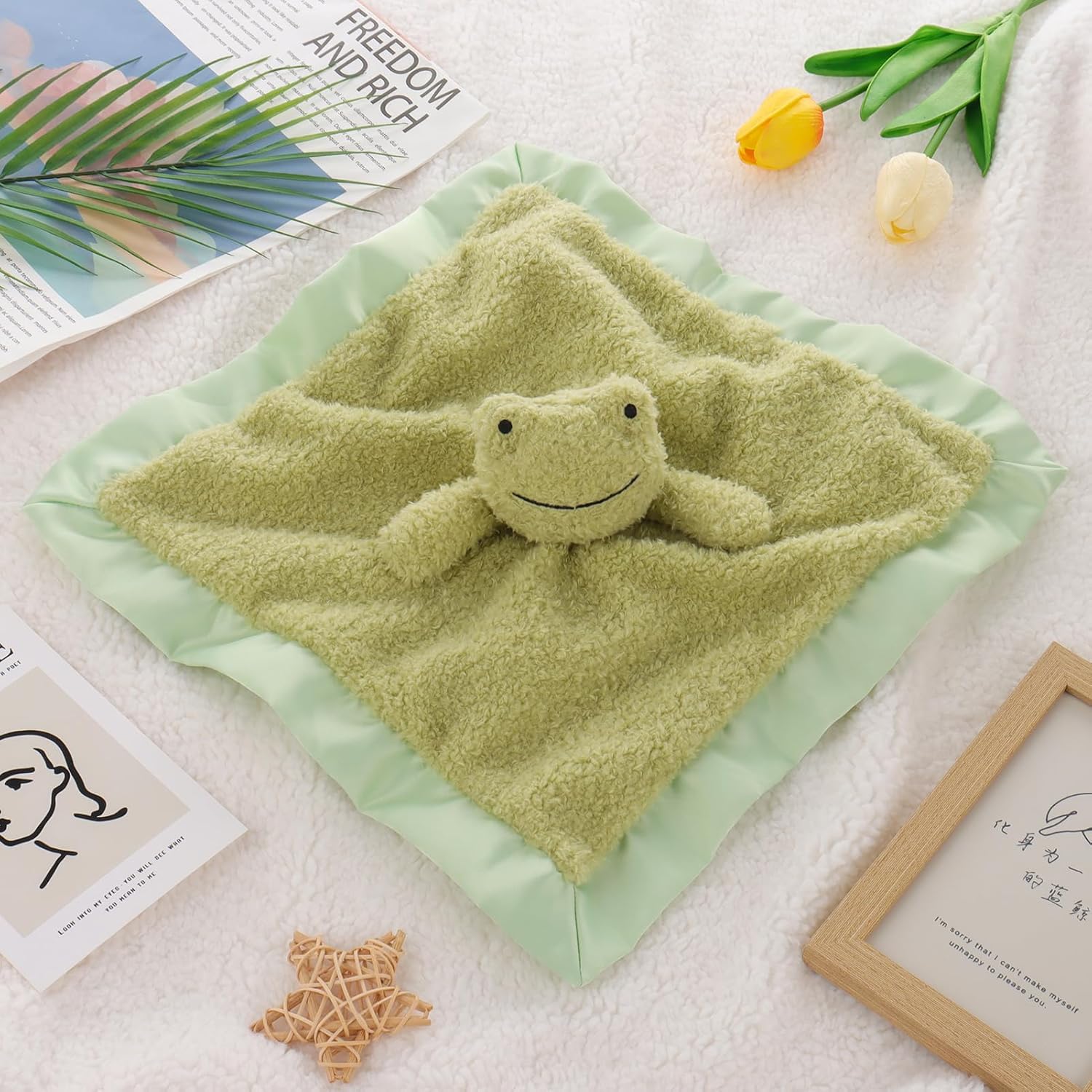Apricot Lamb Green Frog Bed Blanket