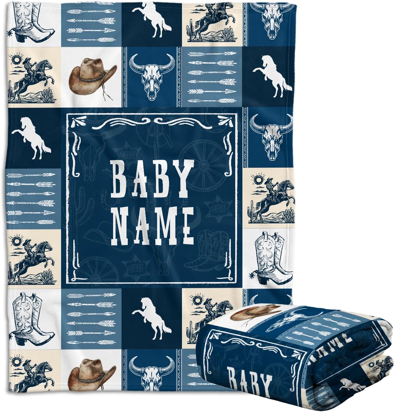 Personalized Western Baby Blanket for Boys Custom Name Cozy Family Gift