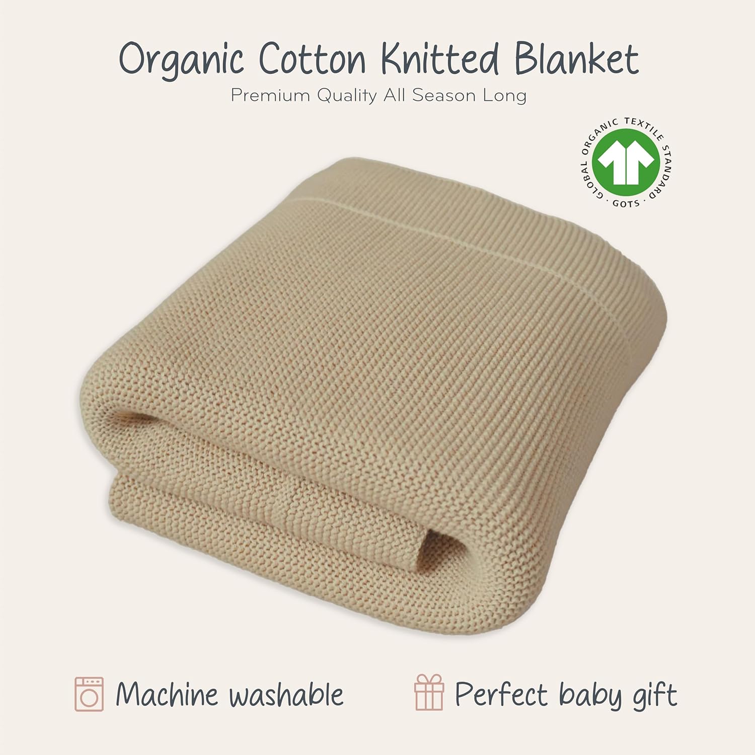 Huxie Knitted Organic Cotton Baby Blanket Swaddle 30x40 Fog