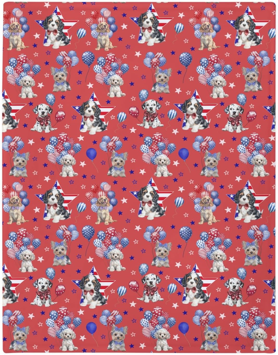Patriotic Dogs Stars Balloon Baby Blanket