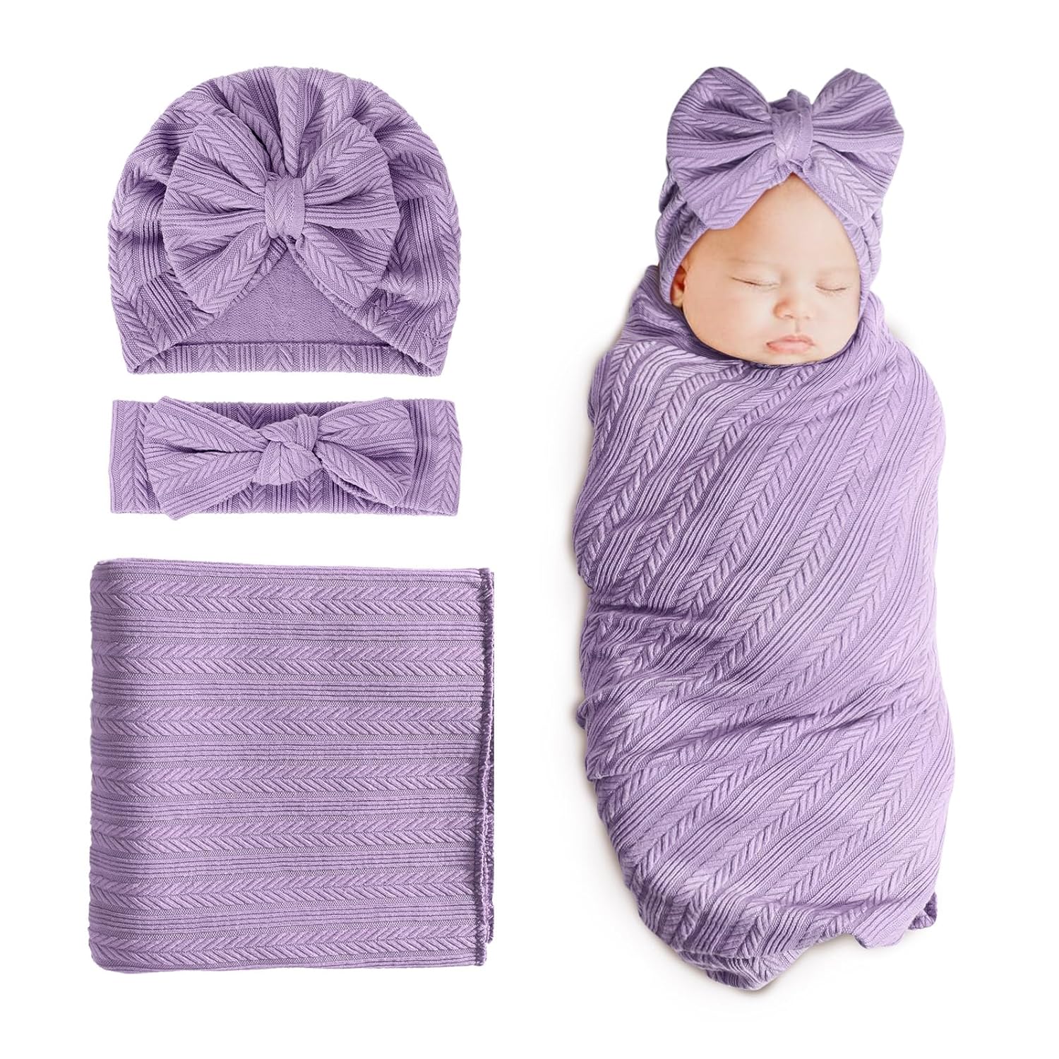 DRESHOW BQUBO Swaddle Blanket with Bow Hat and Headband